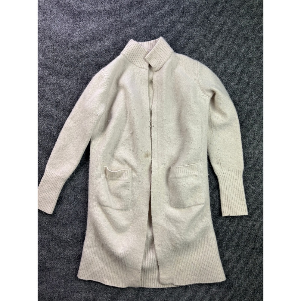 Athleta Cardigan Sweater Womens XXS Cream Merino Cashmere Open Front Longline